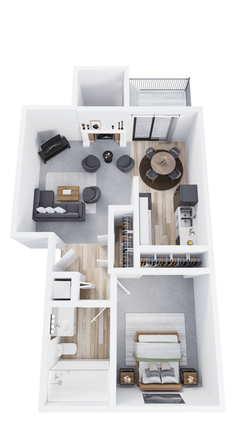 Floor plan for 1 bed, 1 bath, 625 sqft